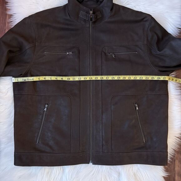 Roundtree & Yorke Brown Leather Jacket XXL Lamb Skin Pockets Zip Front Y2K Dress - Picture 6 of 13